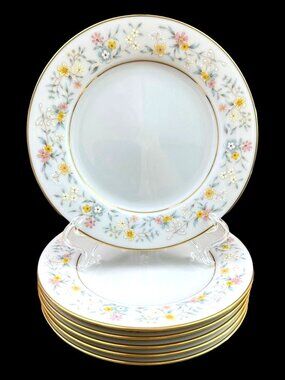 Noritake Sri Lanka Delevan 6 Fine China Dessert Plates 6.25" Floral Gold Trim